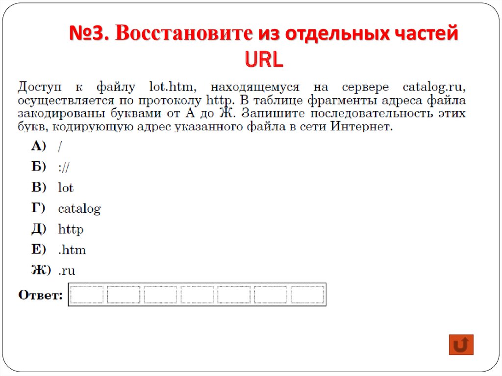 Кодирующую адрес указанного файла. Восстановите из отдельных частей URL. Восстановите из отдельных частей URL адрес. Восстановите из отдельных частей ЮРЛ catalog. Восстановите URL адрес из фрагментов.