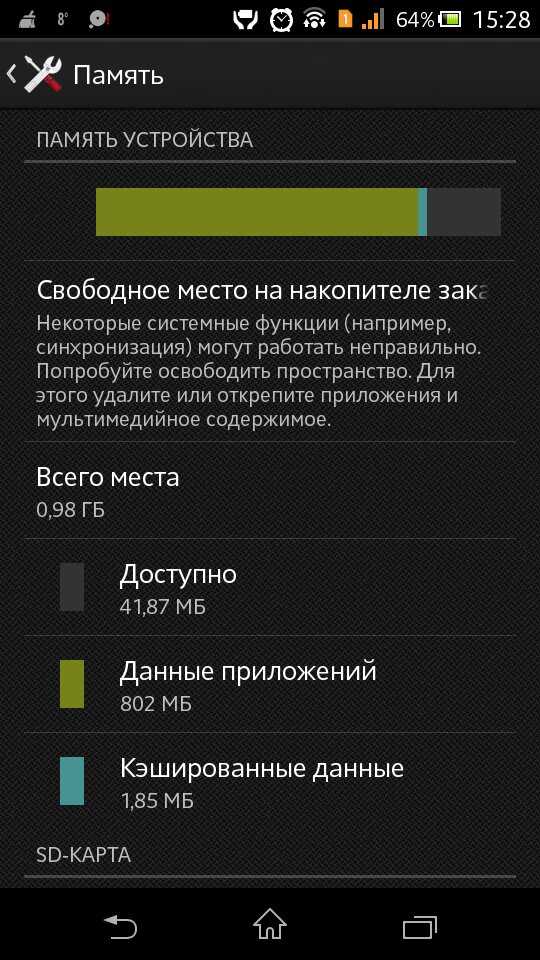 Почему при переносе приложения на карту памяти пишет недостаточно места