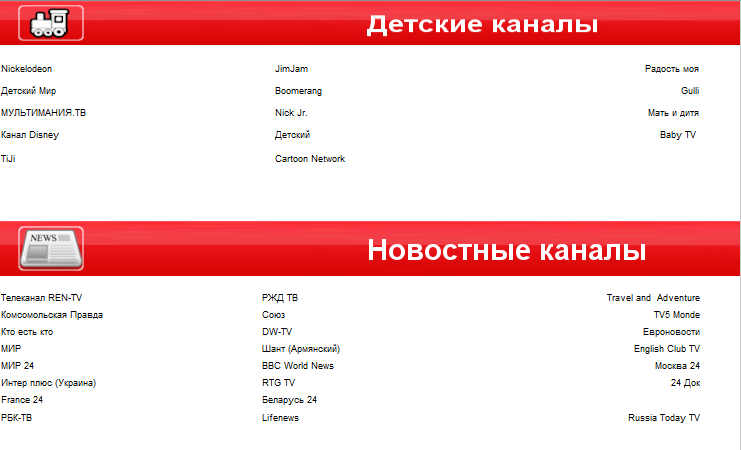 Каналы телевизора мтс