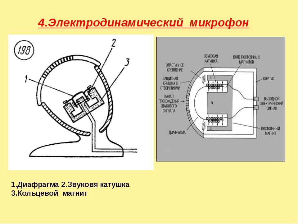 Схема электродинамического катушечного микрофона