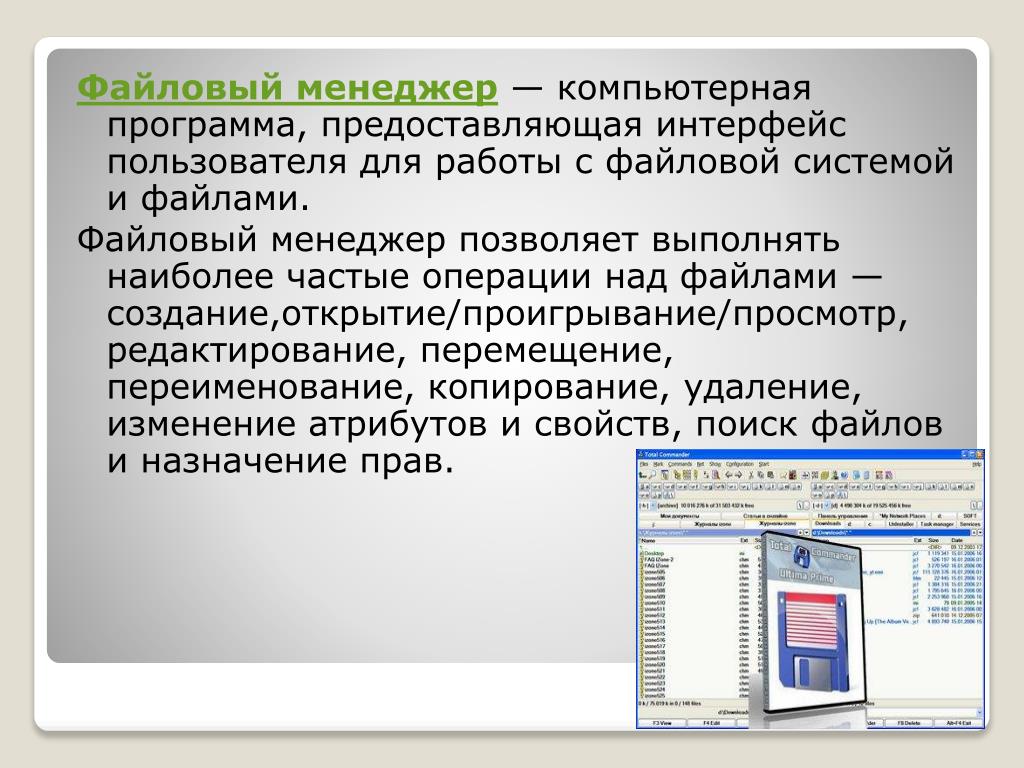 Файловая программа. Файловый менеджер. Понятие о файловых менеджерах. Файловые менеджеры и архиваторы. Диспетчеры файлов (файловые менеджеры).