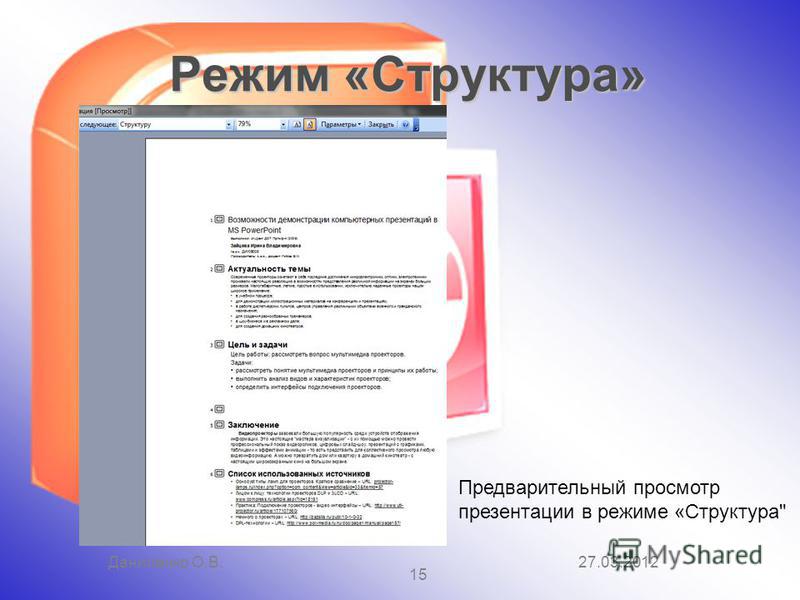 Просмотр презентаций. Режим структуры. Режим структуры презентации. Порядок действий в режиме «структура».. Режим структуры в POWERPOINT.