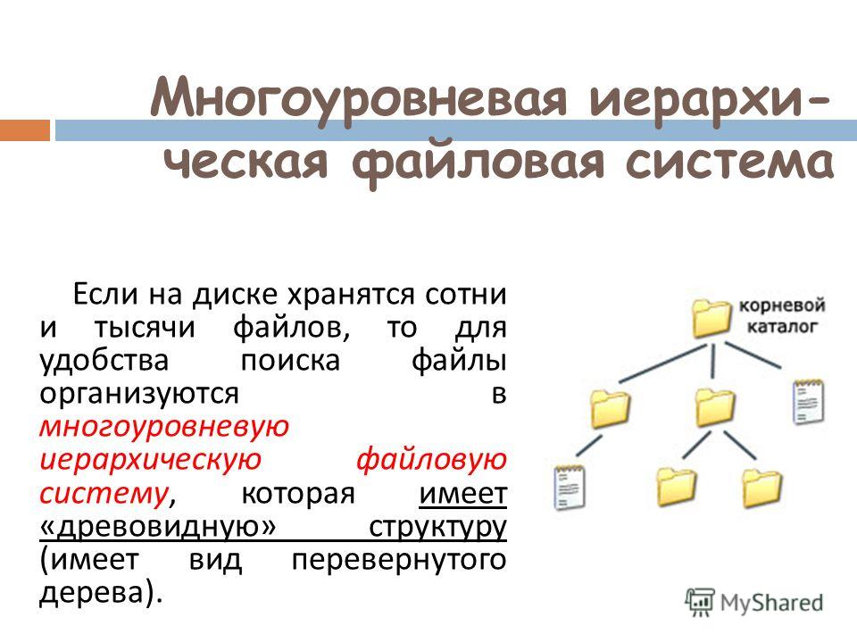 Как называется изображение иерархической файловой структуры. Многоуровневая файловая система. Многоуровневая иерархическая файловая система. Иерархическая система хранения файлов. Древовидная структура файловой системы.