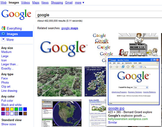 Новый интерфейс поиска изображений Google