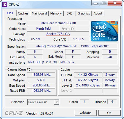 Скриншот из программы CPU-Z