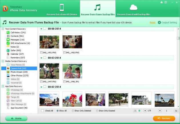 Tenorshare iPhone Data Recovery: отображение выбранных файлов