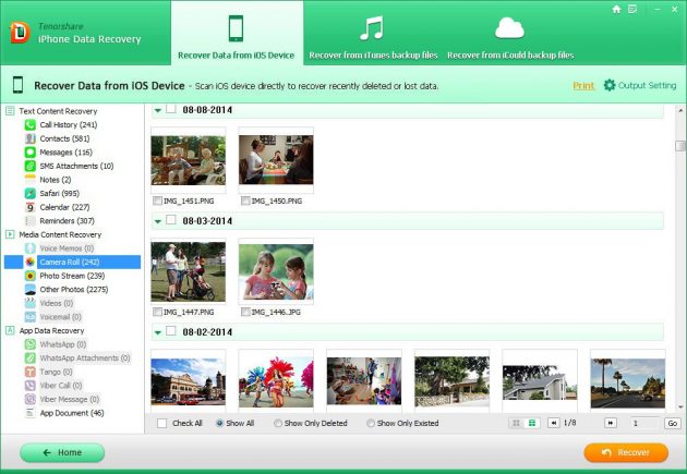 Tenorshare iPhone Data Recovery: обнаруженные файлы