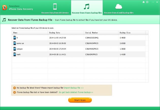 Tenorshare iPhone Data Recovery: бэкапы