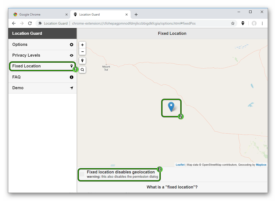 Подмена геолокации через расширение Location Guard в Google Chrome