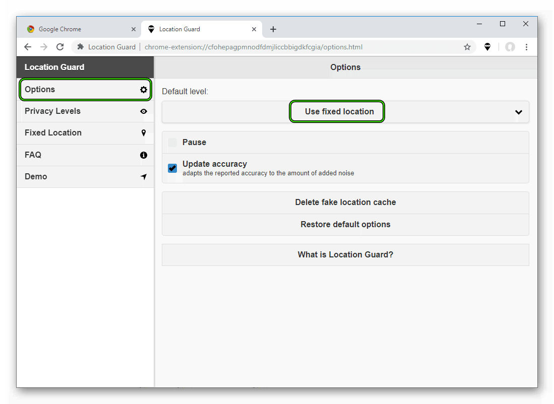 Завершение настройки расширения Location Guard в Google Chrome