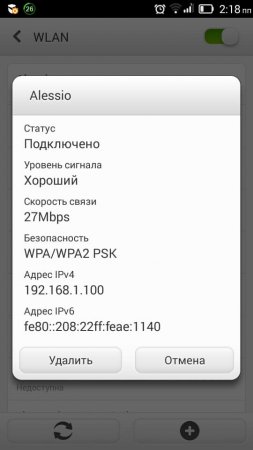 Параметры точки доступ WiFi