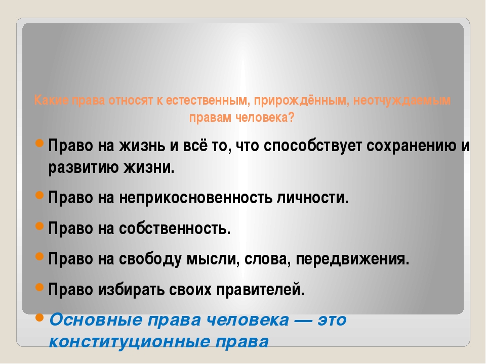 Под правом понимают. К естественным правам относят:. Подходы к пониманию прав человека. Естественные и неотчуждаемые права человека. Современные подходы к пониманию прав человека.