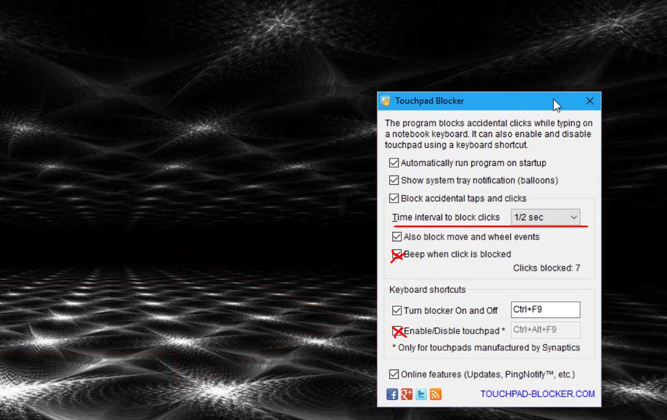 меню программы Touchpad blocker