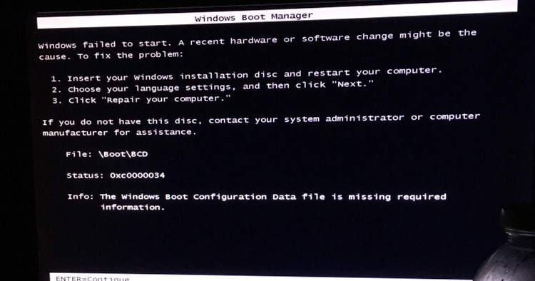Blinitializelibrary failed. 0xc00000034. Ошибка при загрузке Windows 10. Ошибка 0000034. Ошибка загрузки виндовс 10.
