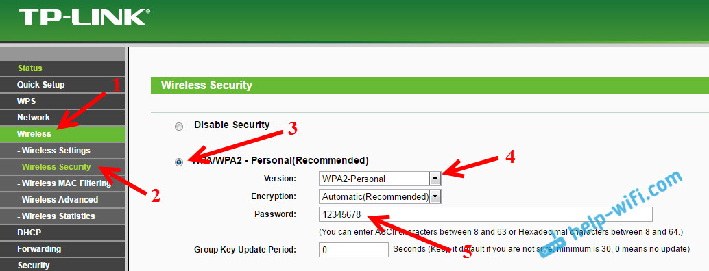 TL-MR3220: установка пароля на Wi-Fi