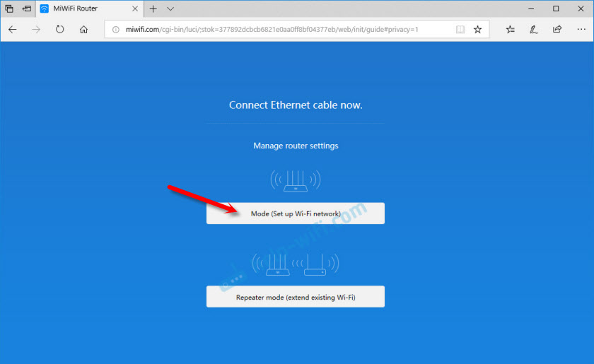 Выбор режима работы Mi Wi-Fi Router 3