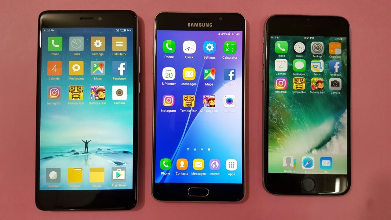 Сравнение самсунга и сяоми. Redmi Samsung iphone. Samsung vs Redmi. Samsung Galaxy a7 2016 vs iphone 6s. Iphone vs Samsung vs Redmi.