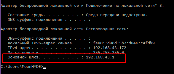 IP-адрес в командной строке