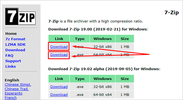 Веб-ресурс программы 7-Zip