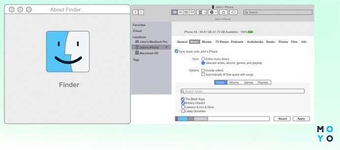 подключение iPad  к MacOS в Finder  через USB