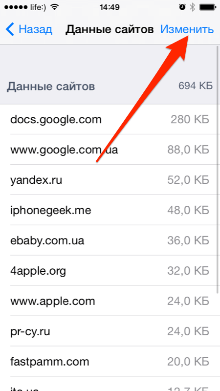 Как удалить отдельные файлы cookie в Safari на iPhone
