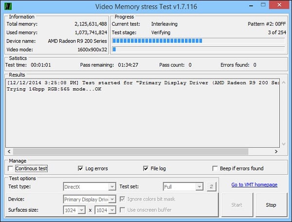 Video Memory stress Test