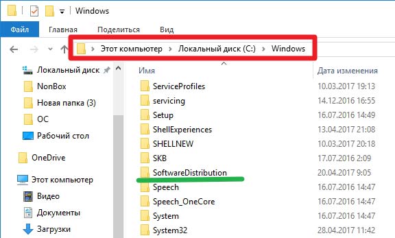 Расположение папки SoftwareDistribution в Виндовс 10