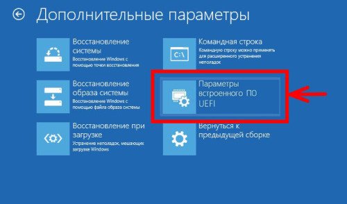 Окно дополнительных параметров Windows 8