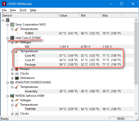 CPUID HWMonitor интерфейс