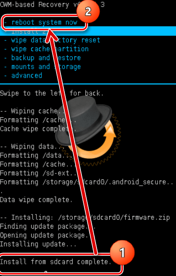 CWM recovery установка завершена перезагрузка