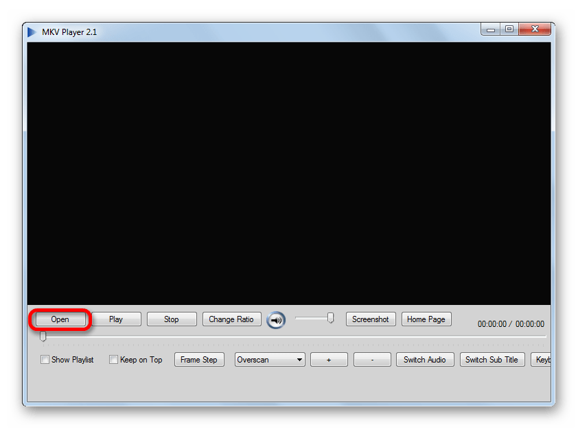 Переход в окно открытия файла в программе MKV Player