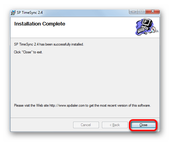 Завершение инсталляции программы SP Time Sync