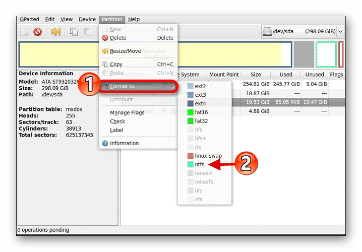 Форматирование системного диска Windows 10 с помощью GParted