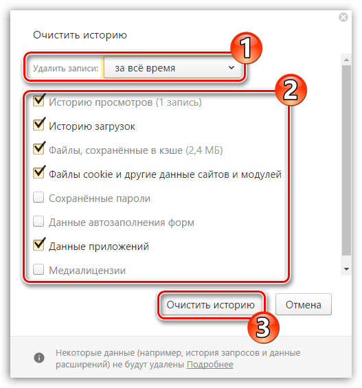 Очистка накопленных данных в Яндекс.Браузере