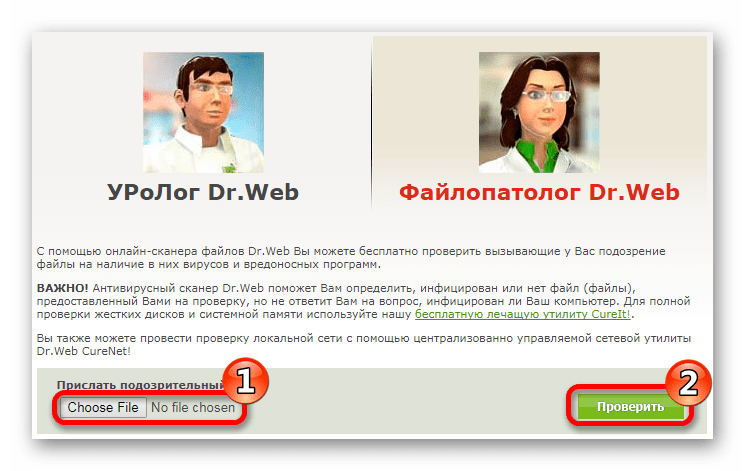 Проверка файла Онлайн-сканер Доктор Веб
