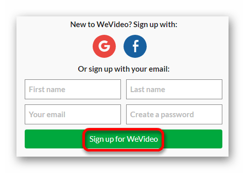 Регистрация Онлайн-сервис WeVideo