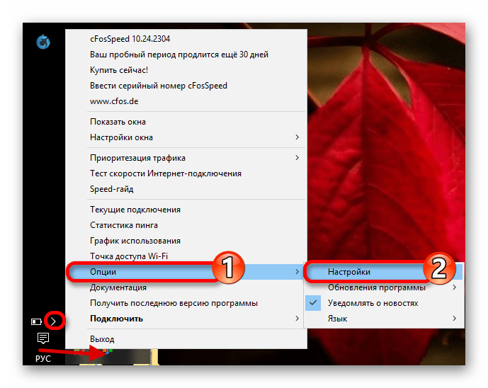 Переход в настройки программы cFosSpeed в Виндовс 10