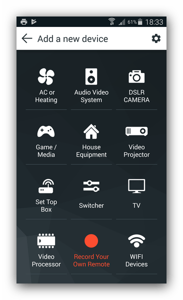 Возможности добавления устройств в приложении AnyMote Universal Remote