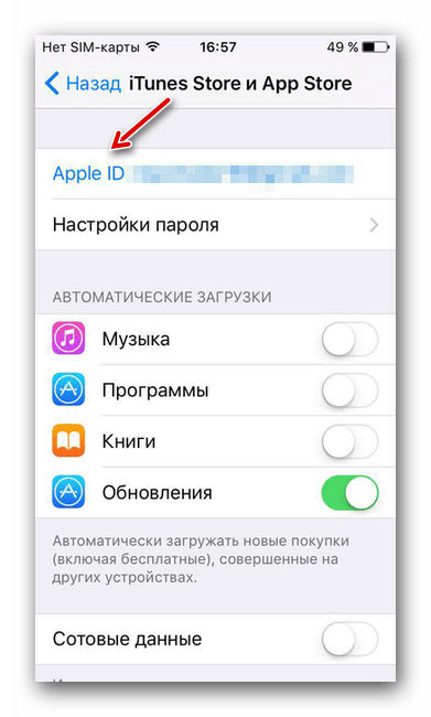 Apple ID в настройках