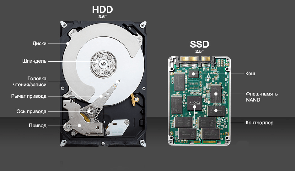 устройство жесткого диска и твердотельного накопителя