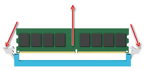 Извлечение планки памяти из слота на материнской плате