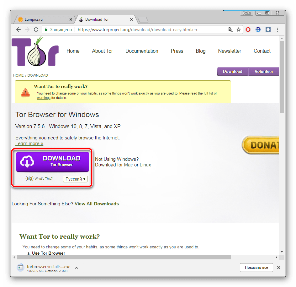 Скачивание браузера Tor