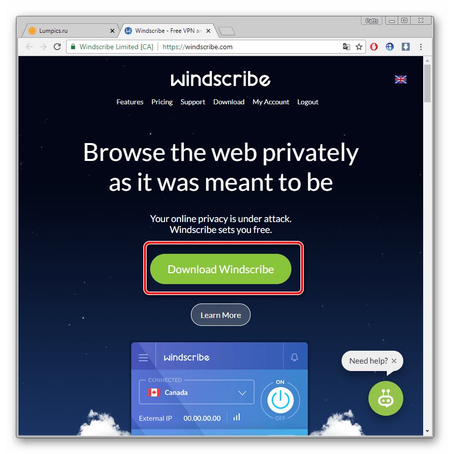 Скачивание программы Windscribe