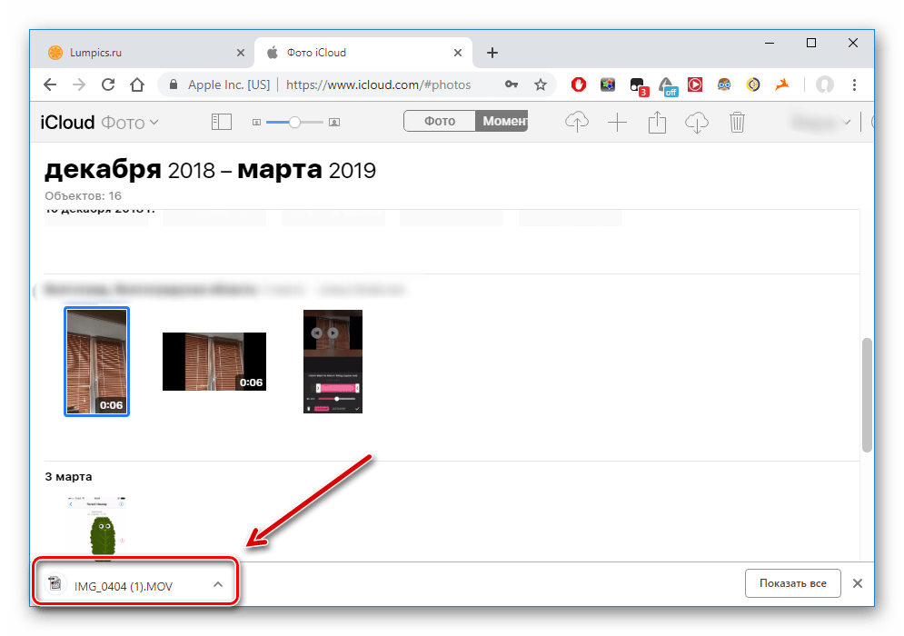 Скачанный файл с сайта iCloud в браузере Google Chrome