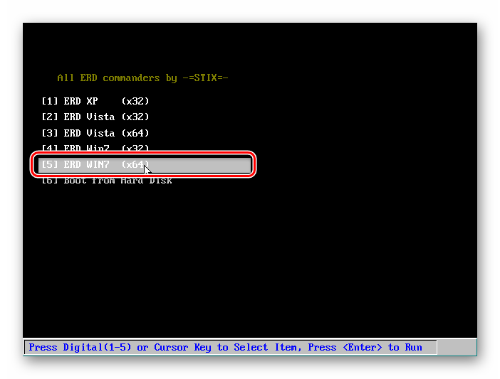 Выбор версии операционной системы при загрузке с флешки ERD Commander