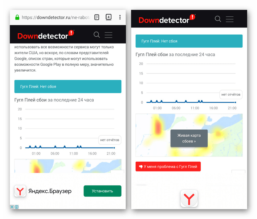 Страница Google Play Маркета на Downdetector