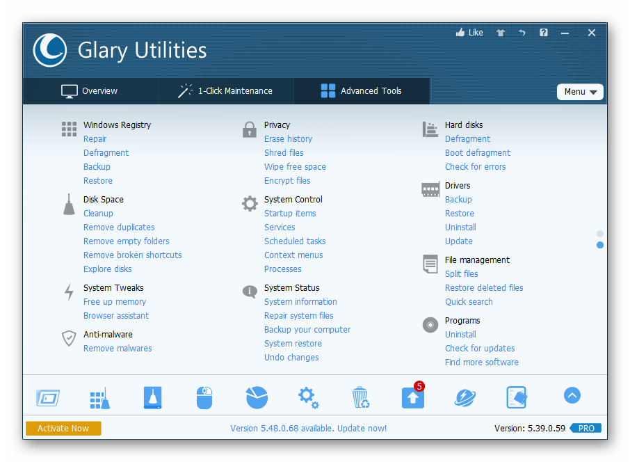 Использование программы Glary Utilities для очистки компьютера от мусора