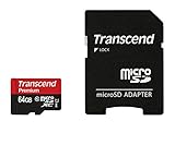Transcend 64GB MicroSDXC Class 10 UHS-1 Memory Card with Adapter up to 60MB/s (TS64GUSDU1PE)