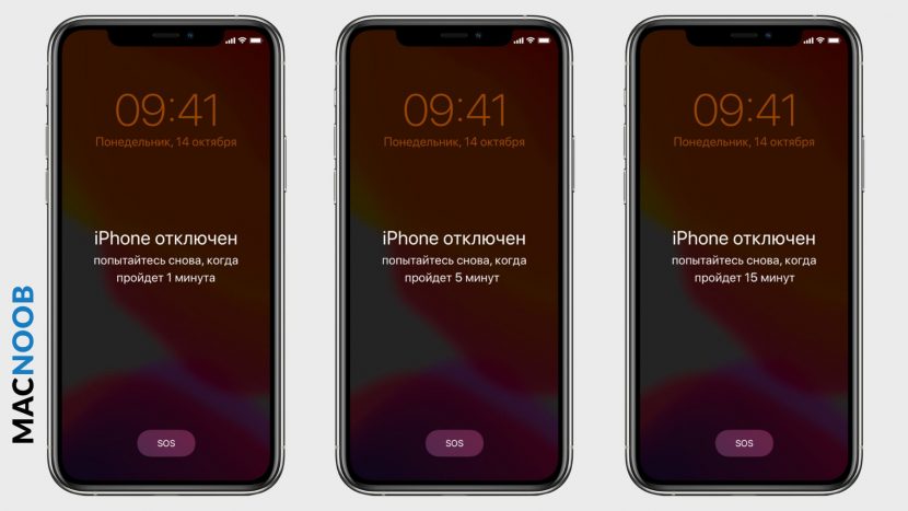 iPhone отключён попытайтесь снова, когда пройдёт 15 минут