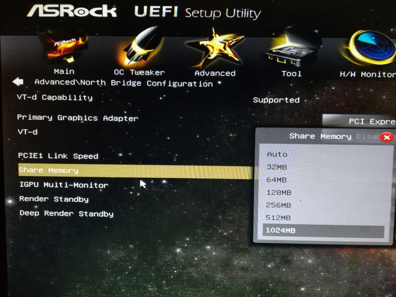 Asrock BIOS UEFI включить Video RAM